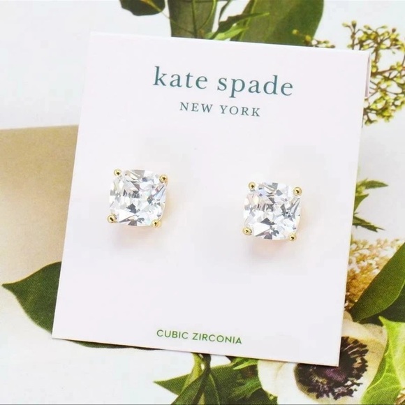 kate spade Jewelry - Kate Spade New York Mini Small Square Studs Earrings Clear Gold